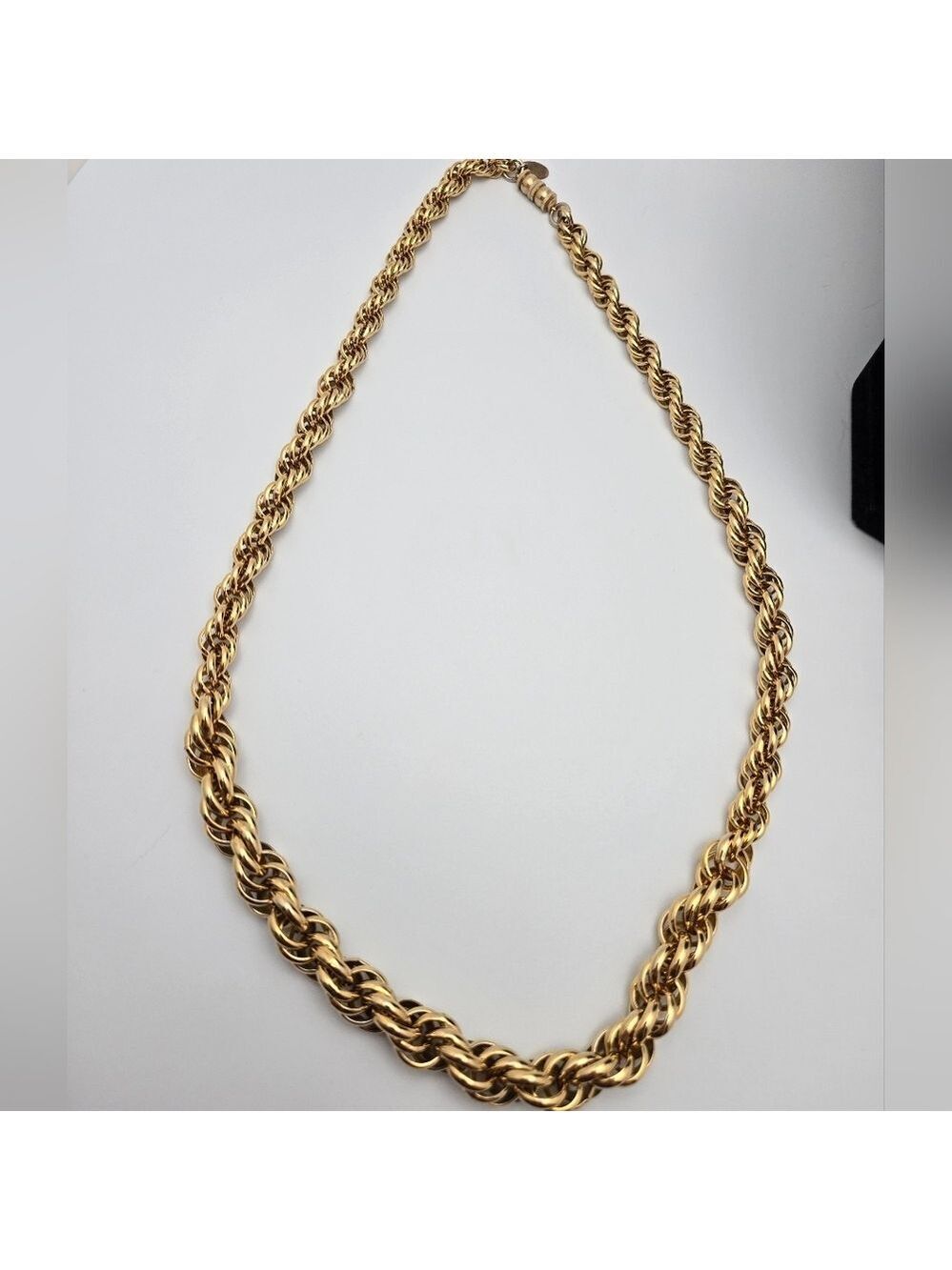 Vintage Gold Tone Twisted Rope Chain Necklace Chunky Statement 24" Screw Clasp